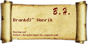 Brankó Henrik névjegykártya